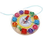 Ficha técnica e caractérísticas do produto Relógio De Madeira Digital Toy Lacing String Beads Kids Learn Time Numbers - Tiger