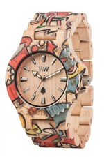 Relógio de Madeira Wewood Date Woop Print Love Beige - WWD12