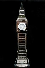 Ficha técnica e caractérísticas do produto Relogio de Mesa Big Ben Londres de Vidro com Led Decorativo Fosco Bronze - Braslu