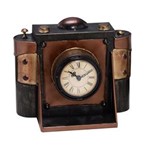 Ficha técnica e caractérísticas do produto Relógio de Mesa Câmera Fotográfica Vintage 22x17cm - Marrom