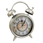 Ficha técnica e caractérísticas do produto Relógio De Mesa Decorativo Metálico Prateado 33x26cm Vintage