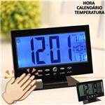 Ficha técnica e caractérísticas do produto Relógio de Mesa Digital LCD Led Acionamento Sonoro Despertador Termometro PRETO - Tecrj