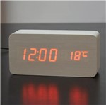 Relógio de Mesa Estilo Madeira Retrô com Alarme Temperatura Cor:Branco - Woodenclock