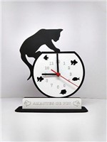 Relógio de Mesa ou Parede Gato em Cima do Aquário Linha Pet - Mundo das Artes