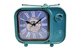 Ficha técnica e caractérísticas do produto Relógio de Mesa Tv Azul em Metal no Estilo Vintage