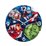 Ficha técnica e caractérísticas do produto Relógio de Parede 30cm Marvel Avengers com os Heróis Hulk, América, Thor e Homem de Ferro. - Azul