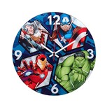 Ficha técnica e caractérísticas do produto Relógio de Parede 30cm Marvel Avengers com os Heróis Hulk, América, Thor e Homem de Ferro.