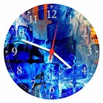 Relógio De Parede Abstrato Arte Moderna Tons Azul