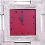 Relógio de Parede Analógico Branco Envelhecido e Vermelho 51x51cm