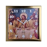 Ficha técnica e caractérísticas do produto Relógio de Parede Analógico Decorativo Religioso Mesa de Jesus Cristo Herweg Dourado Claro