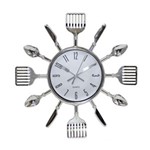 Relógio de Parede Analógico em Formato de Talheres Prata - Novo Seculo