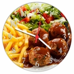 Ficha técnica e caractérísticas do produto Relógio de Parede Batatas Fritas Carne Saladas Gourmet Restaurante Cozinha