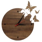 Ficha técnica e caractérísticas do produto Relógio de Parede Borboletas em Madeira Escuro - Elood