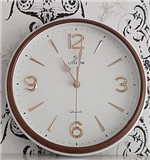 Relógio de Parede Branco Números Dourados Ponteiro Rose