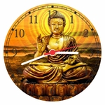Ficha técnica e caractérísticas do produto Relógio De Parede Budismo Buddha Buda Dourado Prosperidade Decoração