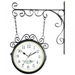 Relógio de Parede com Suporte Preto para Decoração - Estilo Estação Ferroviária Retrô Vintage Flores - R3p Import