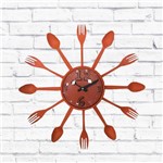 Relógio de Parede Cozinha Decorativo Talheres Laranja 15X15 - Maisaz
