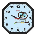 Ficha técnica e caractérísticas do produto Relógio de Parede Cozinha Oitavado Coruja Preto - Plashome