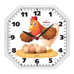 Ficha técnica e caractérísticas do produto Relógio de Parede Cozinha Oitavado Galinha Branco - Plashome