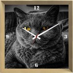 Ficha técnica e caractérísticas do produto Relógio de Parede Criativo Pet Gato Cinza Chartreux de Olhos Amarelos 30x30cm