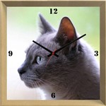 Relógio de Parede Criativo Pet Gato Cinza de Olhos Azuis 30x30cm