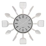 Relógio de Parede Decoração Cozinha Redondo Talheres Branco