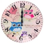 Ficha técnica e caractérísticas do produto Relógio de Parede Decorativo 34 Cm Retrô Vintage Coruja Love