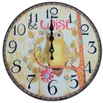 Ficha técnica e caractérísticas do produto Relógio de Parede Decorativo 34 Cm Retrô Vintage Coruja Wise