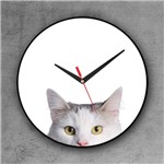 Relógio de Parede Decorativo, Criativo e Descolado Gato Branco - Colours Creative Photo Decor