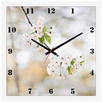Ficha técnica e caractérísticas do produto Relógio de Parede Decorativo Floral Flores Brancas 30x30cm