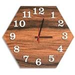 Relógio de Parede Decorativo Premium Hexagonal Amadeirado com Números em Relevo Médio
