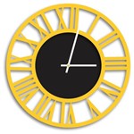 Relógio de Parede Decorativo Premium Vazado Números Romanos Amarelo com Detalhe Preto Ônix - Prego e Martelo