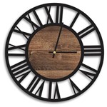 Relógio de Parede Decorativo Premium Vazado Números Romanos Preto Ônix com Detalhe Madeira Ripada - Prego e Martelo