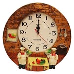 Relógio de Parede Decorativo Redondo Ponteiros Cozinheiros Marrom Pilha