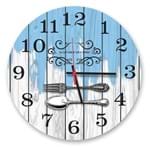 Ficha técnica e caractérísticas do produto Relógio de Parede Decorativo Talheres Fundo Branco e Azul Pátina 35cm Médio