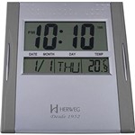 Ficha técnica e caractérísticas do produto Relógio de Parede e Mesa Digital Moderno Termômetro Duas Escalas Alarme Musical Herweg Cinza