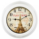 Relógio de Parede em Metal Branco Paris Vintage 23cm - Mart