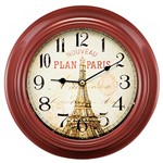 Relógio de Parede em Metal Vermelho Paris Vintage 23cm - Mart