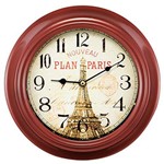 Ficha técnica e caractérísticas do produto Relógio de Parede em Metal Vermelho Paris Vintage 23cm