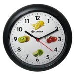 Ficha técnica e caractérísticas do produto Relógio de Parede Eurora Preto Redondo Frutas