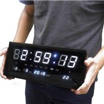 Ficha técnica e caractérísticas do produto Relogio de Parede Grande Led Digital Alarme Br - Azul 36cm