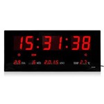 Relógio de Parede Led Digital 36cm X 15cm com Termômetro Alarme Calendário em Português