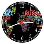 Ficha técnica e caractérísticas do produto Relógio De Parede Mapa Mundo Países Letras Decorar