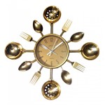 Ficha técnica e caractérísticas do produto Relógio de Parede para Cozinha Talheres Dourado Colher Garfo (YH1410) - Yang Hong