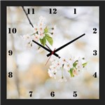 Relógio de Parede Personalizado Moldura Preta Floral 30x30cm