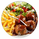 Relógio de Parede Prato Restaurantes Batata Frita Carne Salada