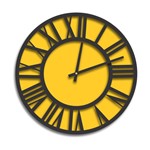 Ficha técnica e caractérísticas do produto Relógio de Parede Premium Amarelo com Números Romanos em Relevo Preto Ônix 50cm - Prego e Martelo