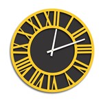Ficha técnica e caractérísticas do produto Relógio de Parede Premium Preto Ônix com Números Romanos em Relevo Amarelo 50cm - Prego e Martelo