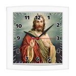 Ficha técnica e caractérísticas do produto Relógio de Parede Quadrado Alpha Branco Jesus Cristo