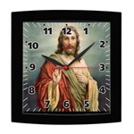 Relógio de Parede Quadrado Alpha Preto Jesus Cristo